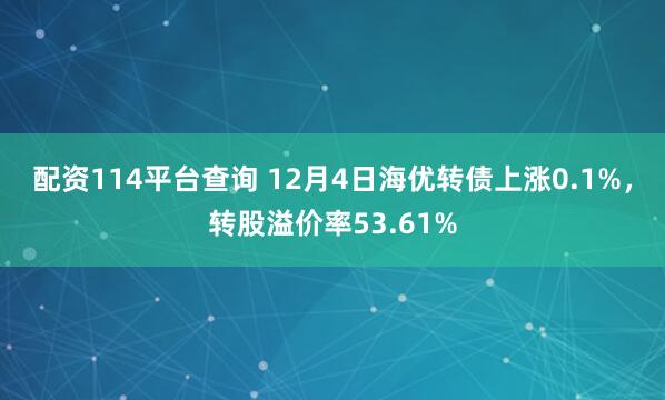 配资114平台查询 12月4日海优转债上涨0.1%，转股溢价率53.61%